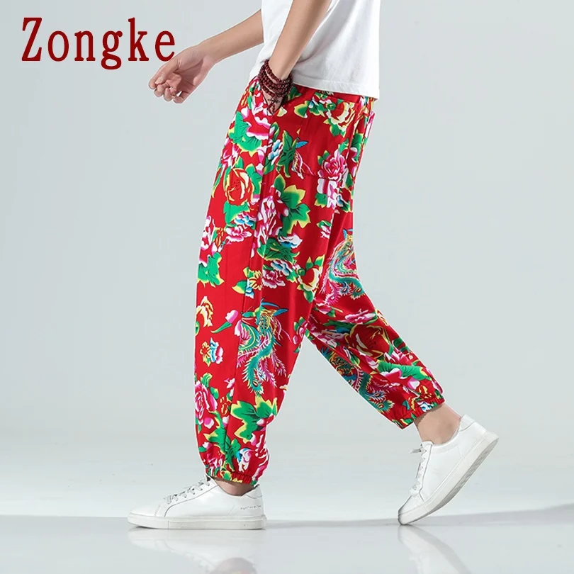Zongke Gėlių vyriškos Kelnės Harajuku Vyrų Drabužiai Pločio Kojų Kelnės Vyrams Japonų Stiliaus Streetwear Kelnės M-5XL 2021 Nauja siunta 1