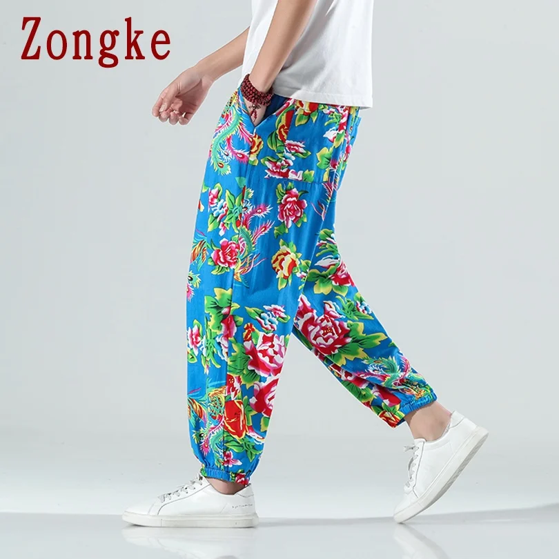 Zongke Gėlių vyriškos Kelnės Harajuku Vyrų Drabužiai Pločio Kojų Kelnės Vyrams Japonų Stiliaus Streetwear Kelnės M-5XL 2021 Nauja siunta 5