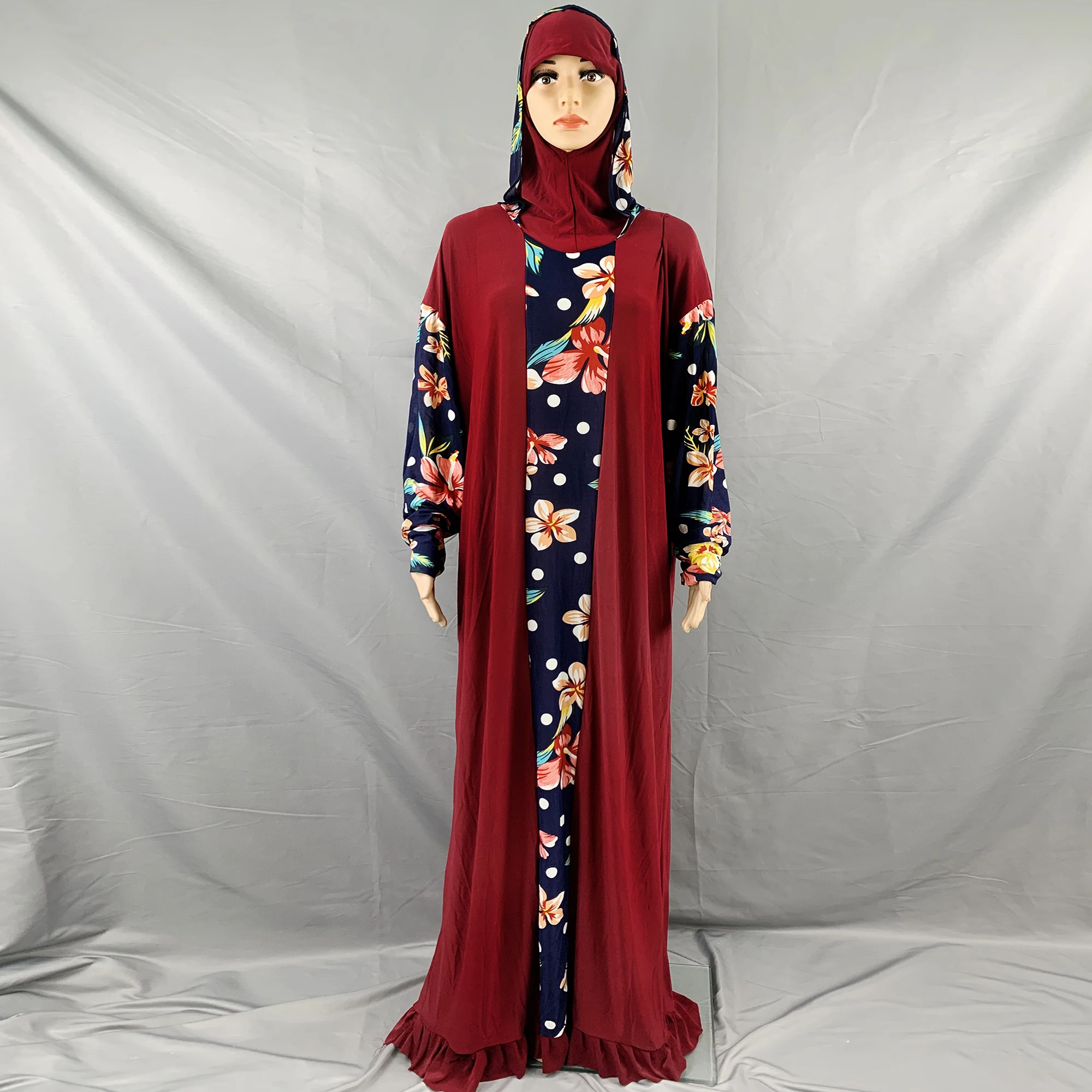1 vnt Hijab Kaftan Plius Dydis Malda Abaja Islamo Suknelės Musulmonų Moteriška Ilga Suknelė Arabija Dubajus Turbaną Afrikos Jilbab Burqa 3
