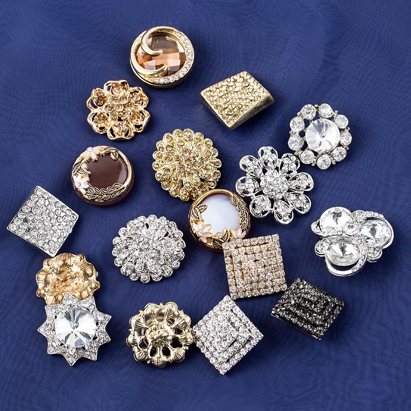 2vnt Metalo lydinio, Aukso, sidabro, stiklo Apvalus deimantas mygtukai drabužis 