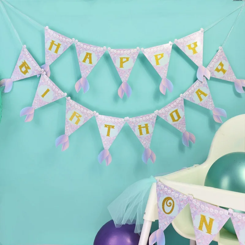 1Set Undinė Temą Gimtadienio Reklama su Gimtadieniu Undinė Popieriaus Girliandą Vaikai Naudai Kabinti Apdailos Baby Shower Prekes 5