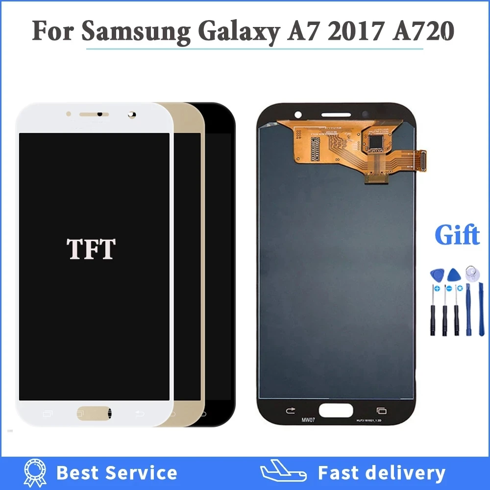 Galima reguliuoti ryškumą LCD Samsung Galaxy A7 2018 M. 2016 m. 2017 A750 A720 A710 LCD Ekranas Jutiklinis Ekranas skaitmeninis keitiklis Asamblėjos +Įrankiai 1