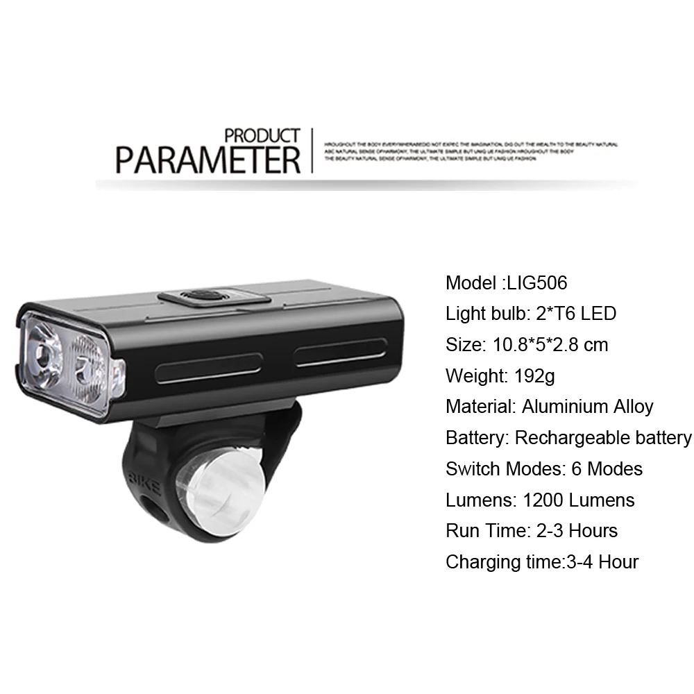 Dviračio Šviesos Rainproof USB Įkrovimo LED 1200 Liumenų MTB Priekinis Žibintas priekinis žibintas Aliuminio Ultralight Žibintuvėlis Dviračio Šviesos 1
