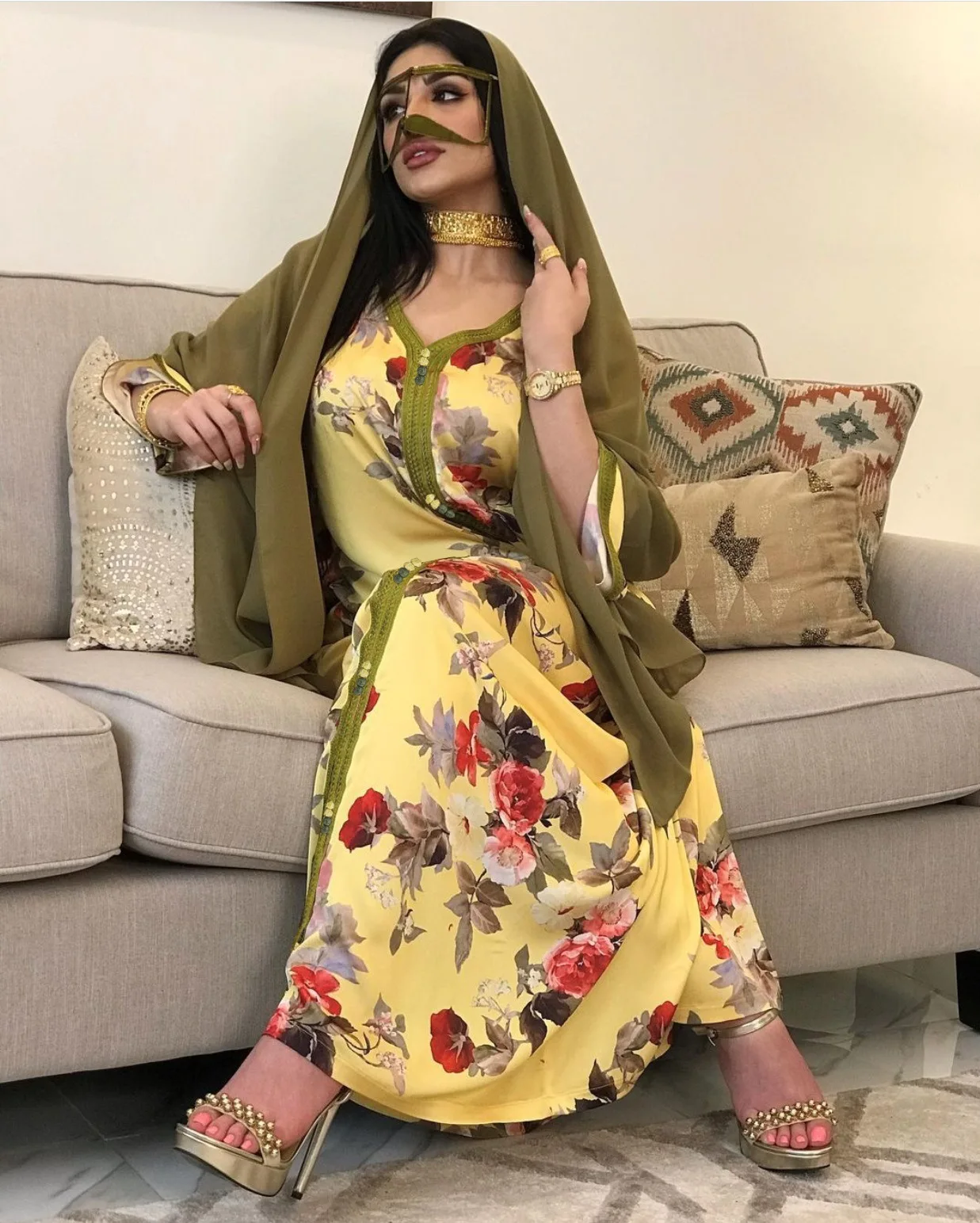 Eid Turkijos, Indijos Musulmonų moterų Suknelė Gėlių Spausdinti Abaja Duabi arabų Vestidos Moroccon Kaftan Islamo Drabužiai Suknelė Skraiste Ramadanas 1