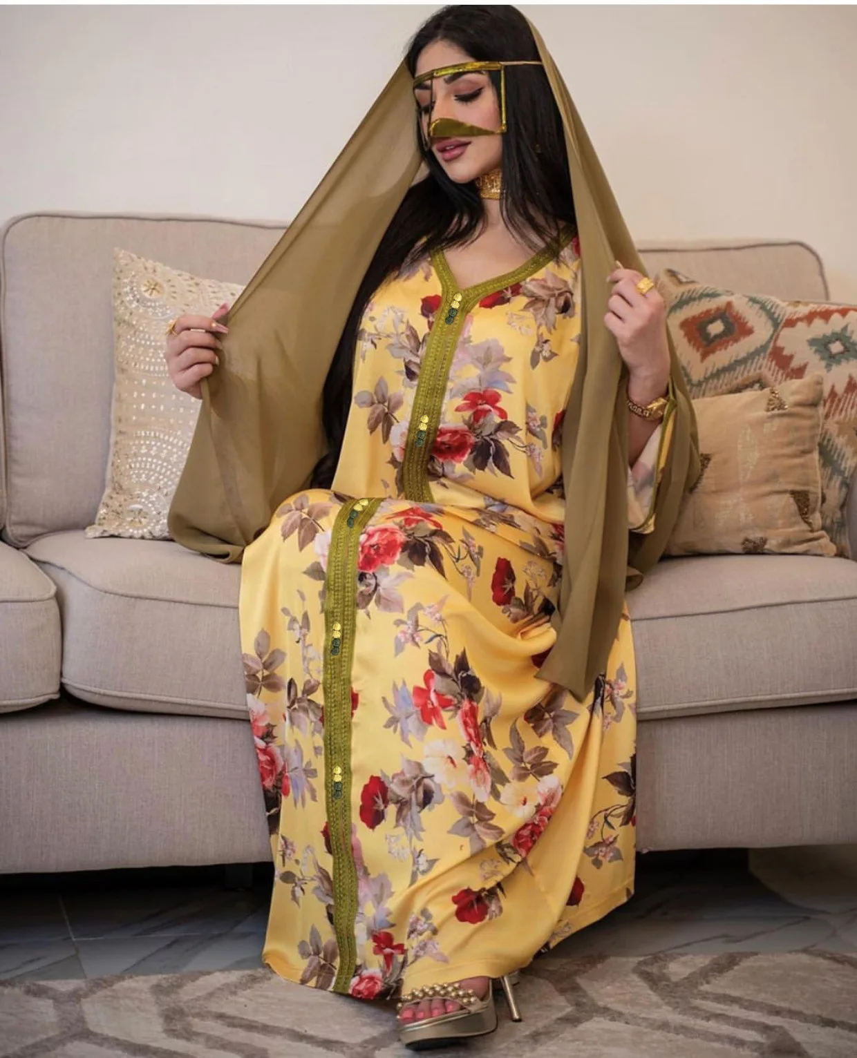 Eid Turkijos, Indijos Musulmonų moterų Suknelė Gėlių Spausdinti Abaja Duabi arabų Vestidos Moroccon Kaftan Islamo Drabužiai Suknelė Skraiste Ramadanas 3