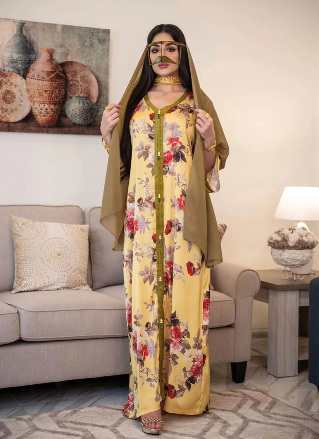 Eid Turkijos, Indijos Musulmonų moterų Suknelė Gėlių Spausdinti Abaja Duabi arabų Vestidos Moroccon Kaftan Islamo Drabužiai Suknelė Skraiste Ramadanas 5