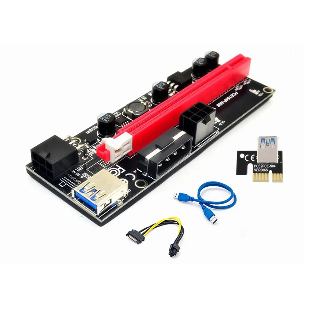 PCI-E Riser 009S 1X 16x Extender PCI-E USB Stove 009S Dual 6Pin SATA Adapterio plokštę 15pin už BTC Miner r USB 3.0 Grafika Kortelės 2