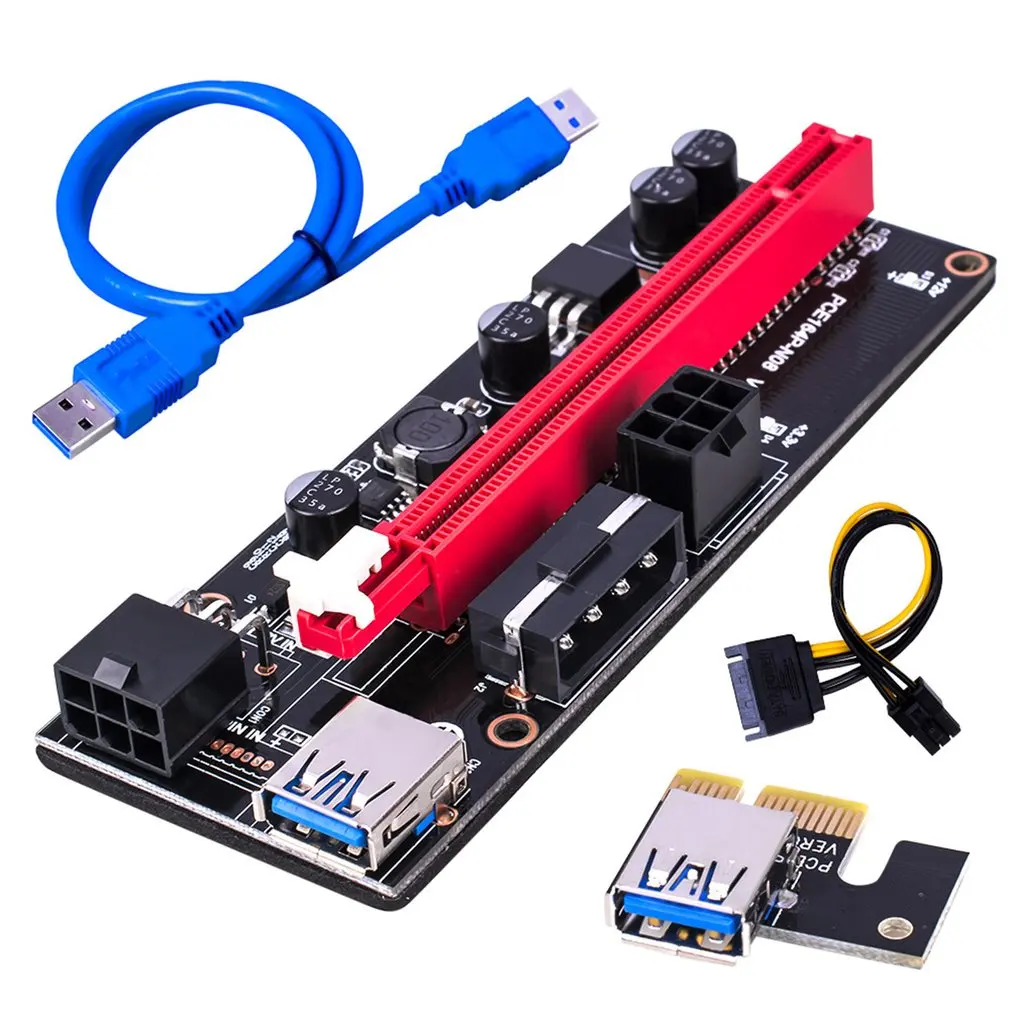 PCI-E Riser 009S 1X 16x Extender PCI-E USB Stove 009S Dual 6Pin SATA Adapterio plokštę 15pin už BTC Miner r USB 3.0 Grafika Kortelės 3