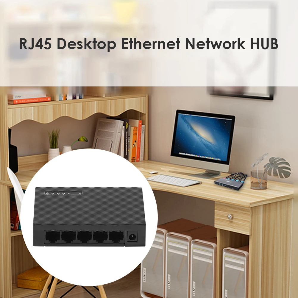 1PC 5 Port Gigabit Switch 10/100/1000Mbps RJ45 LAN Ethernet Greitai Darbalaukio Tinklo Perjungimo Hub Perstūmimo Su ES/JAV Maitinimo Adapteris 1