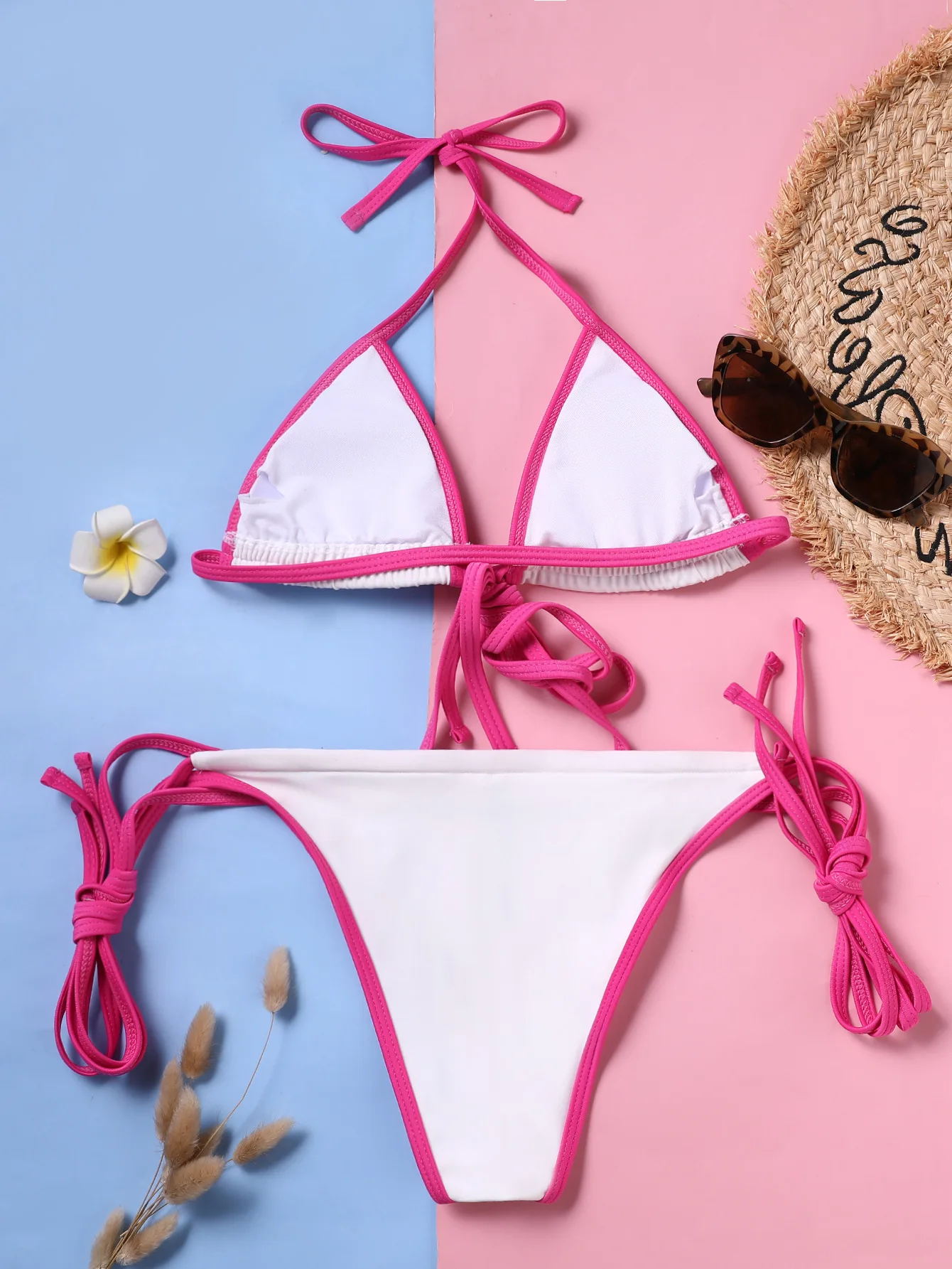 Colorblock Trikampis Bikini Komplektas Seksualių Moterų Maudymosi Kostiumėlį 2 Dalių Kostiumą Moterų Maudymosi Kostiumą, Push Up Plaukimo Kostiumas 4