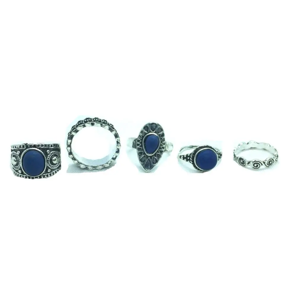 Boho Vintage Blue Gem Karka Žiedų Rinkinys Moterims Piršto Žiedą Moterų Bohemijos Žiedas Mados Juvelyrika Dovana 1