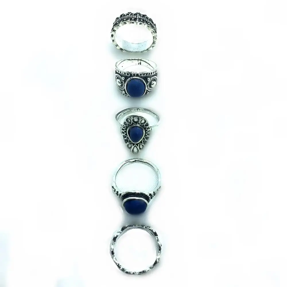 Boho Vintage Blue Gem Karka Žiedų Rinkinys Moterims Piršto Žiedą Moterų Bohemijos Žiedas Mados Juvelyrika Dovana 5