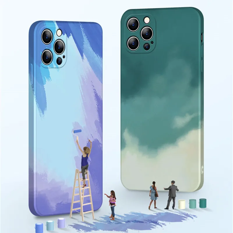 Akvarelė Gradientas Skystis, Silikoninis Telefono dėklas Skirtas iPhone 12 11 Pro Max X XR XS 7 8 Plus SE 2020 Aikštėje Rėmas Minkšti Apsaugoti Dangtis 0