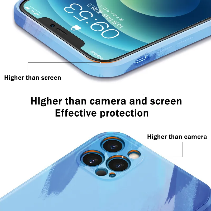 Akvarelė Gradientas Skystis, Silikoninis Telefono dėklas Skirtas iPhone 12 11 Pro Max X XR XS 7 8 Plus SE 2020 Aikštėje Rėmas Minkšti Apsaugoti Dangtis 1