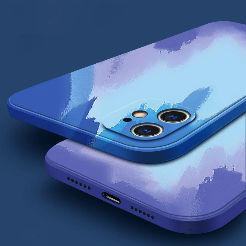Akvarelė Gradientas Skystis, Silikoninis Telefono dėklas Skirtas iPhone 12 11 Pro Max X XR XS 7 8 Plus SE 2020 Aikštėje Rėmas Minkšti Apsaugoti Dangtis 4