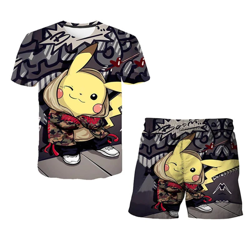 Vaikai Pokemon T-shirts Rinkiniai Animacinių filmų Spausdinti Trumpas Rankovės Juokinga Pikachu 3D marškinėliai Berniukams, Vaikų Drabužiai, 2021 M. Vasaros Mergaitės Drabužiai 1