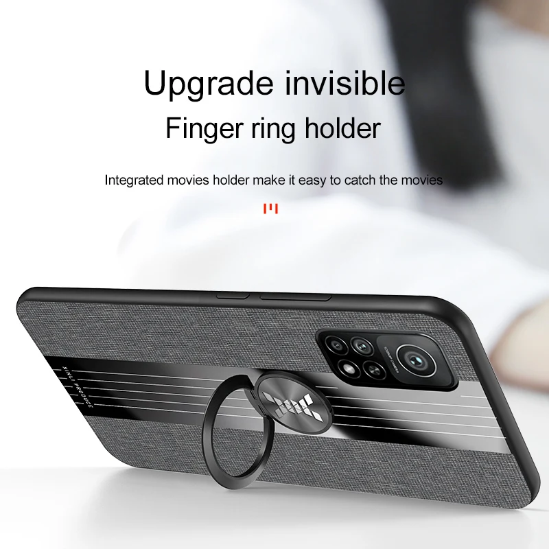 Telefoną Atveju Xiaomi 10T Pro Lite, Prabangus, Verslo Medžiaga Modelis atsparus smūgiams Šarvai Su Automobilių Magnetinis Žiedas Laikiklis Galinio Dangtelio 4