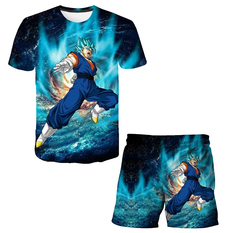 2021 vasaros Wukong super mėlynos spalvos vaikiški marškinėliai Nustatyti Berniukų marškinėliai mergaitėms trumpomis rankovėmis T-marškinėliai, šortai, 2-piece vaikų set 1