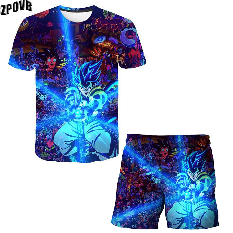 2021 vasaros Wukong super mėlynos spalvos vaikiški marškinėliai Nustatyti Berniukų marškinėliai mergaitėms trumpomis rankovėmis T-marškinėliai, šortai, 2-piece vaikų set 2