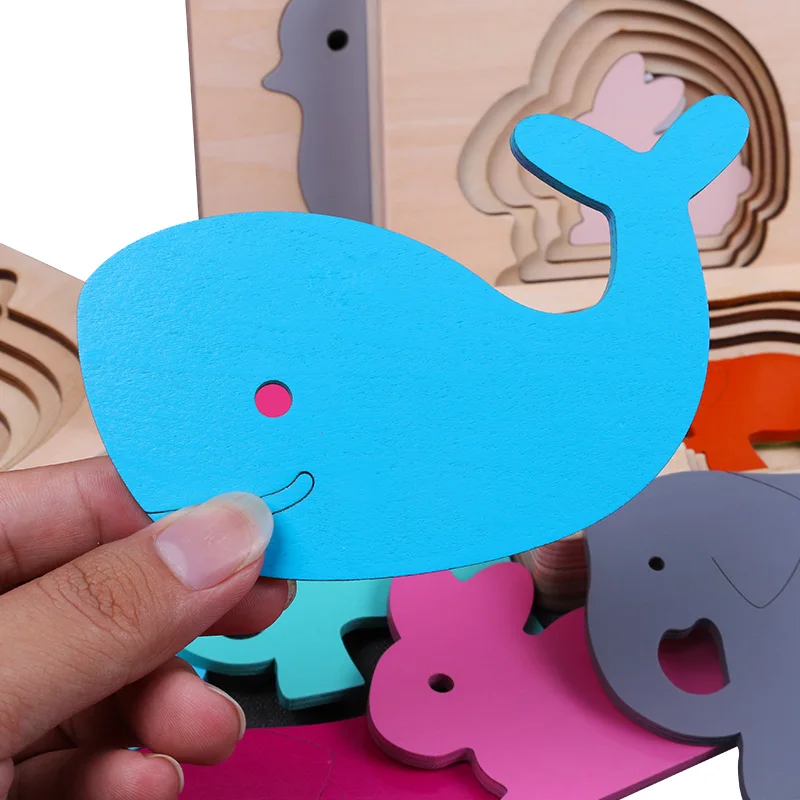 2020 Naujų Vaikų Žaislus, Gyvūnų Carton 3D Puzzle Daugiasluoksnės Dėlionės, Mediniai Žaislai, Kūdikių, Vaikų Ankstyvojo Ugdymo Dovana 1