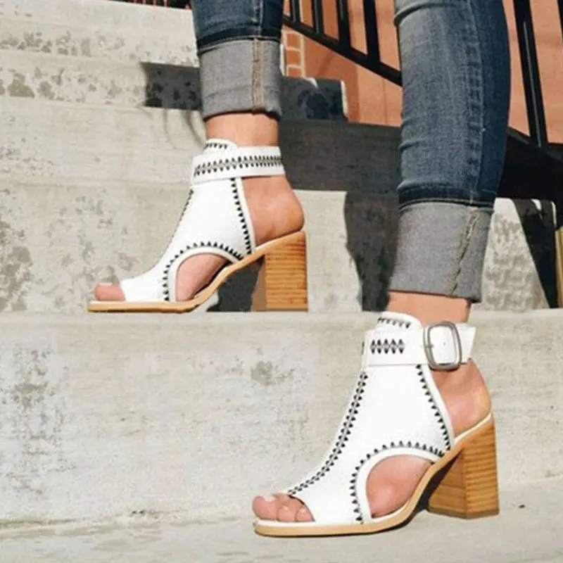 Sgesvier vasaros aukštakulniai sandalai moterims stora platforma batai Moteris Platformos Basutės Romos Ponios Batai Gladiatorių Kulno balta 2