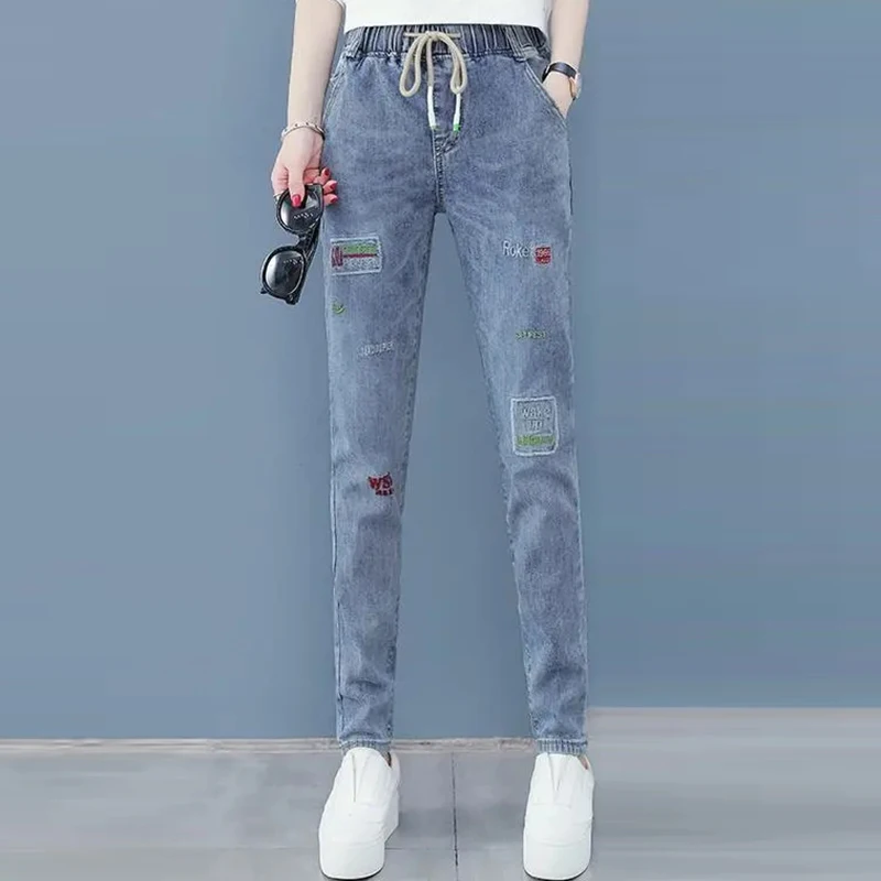 Super Elastinga Aukštos Juosmens Džinsai Moterims Derliaus Haremas Pants Large Dydžio, Pavasario, Rudens Džinsinio Audinio Kelnės Korėjos Raišteliu Legging Jeans 0
