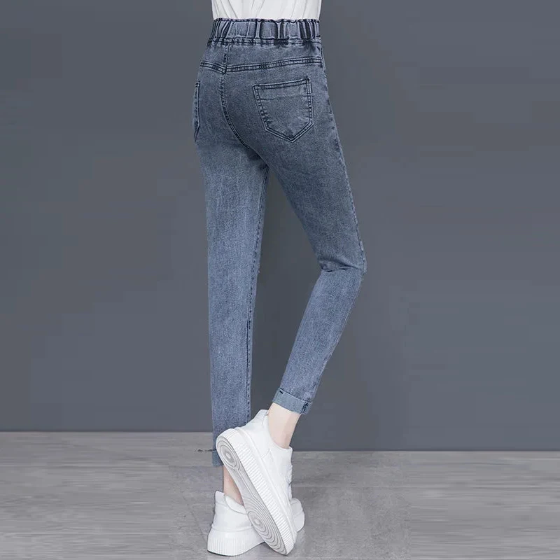 Super Elastinga Aukštos Juosmens Džinsai Moterims Derliaus Haremas Pants Large Dydžio, Pavasario, Rudens Džinsinio Audinio Kelnės Korėjos Raišteliu Legging Jeans 5