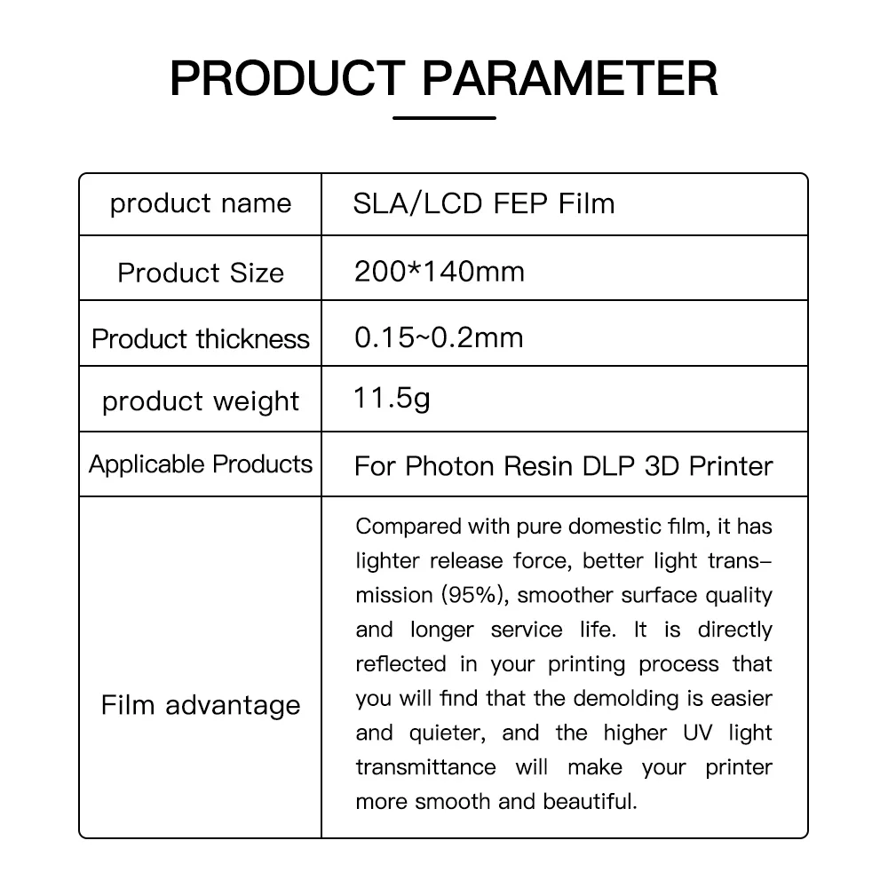 3D spausdinimo šviesos-cured PEF apsaugine plėvele SLA LCD apsaugine plėvele aukštos skaidri šviesai dervos apsaugine plėvele 3D spausdintuvas Dalis 1