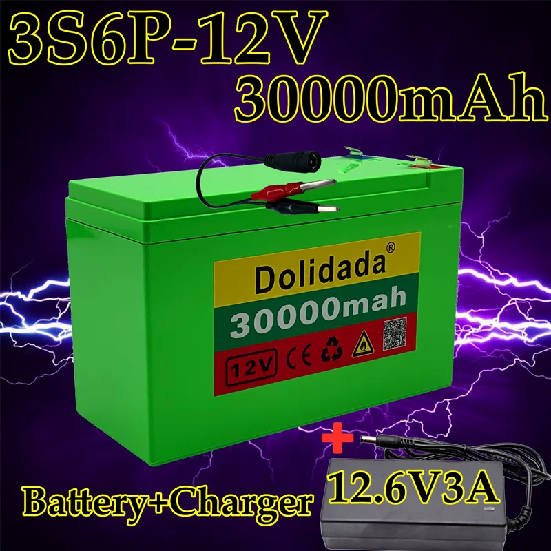 12V 30Ah 18650 ličio baterija + 12,6 V 3A įkroviklis, įmontuota 30Ah aukštos srovės BMS, naudojamas purkštuvas, 12V maitinimo šaltinis 4