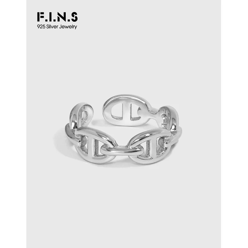F. I. N. S Originali 925 Sterlingas Sidabro Kiaulių Nosies Grandinės Žiedas Piršto Žiedai Moterims Vestuvių Juostoje Dalyvavimas Pareiškimą Fine Jewelry 3