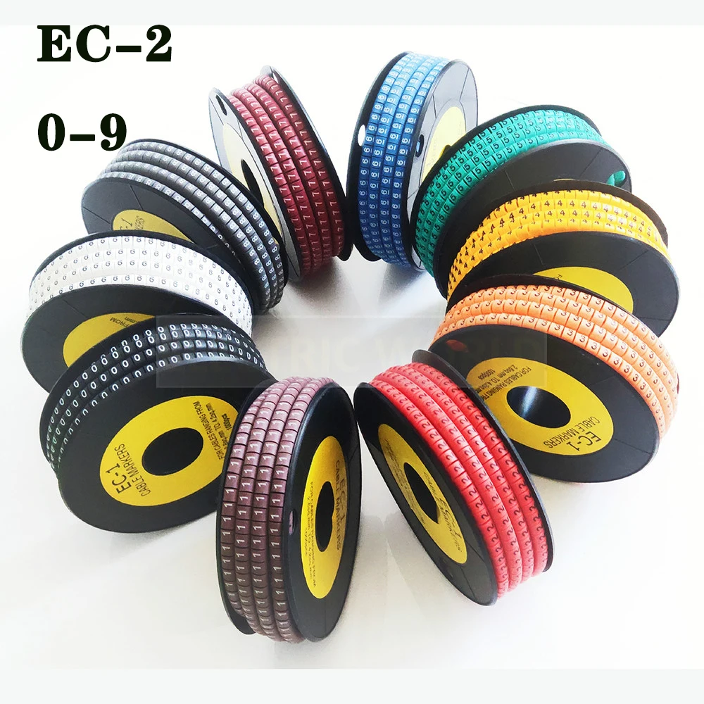 Kabelio žymeklis sunumeruoti EB-2 3000pcs Wire Marker Skaičius nuo 0 iki 9, Kabelinė Dydis 4sqmm geltonos Spalvos PVC kabelių žymekliai izoliacija žymeklis 1