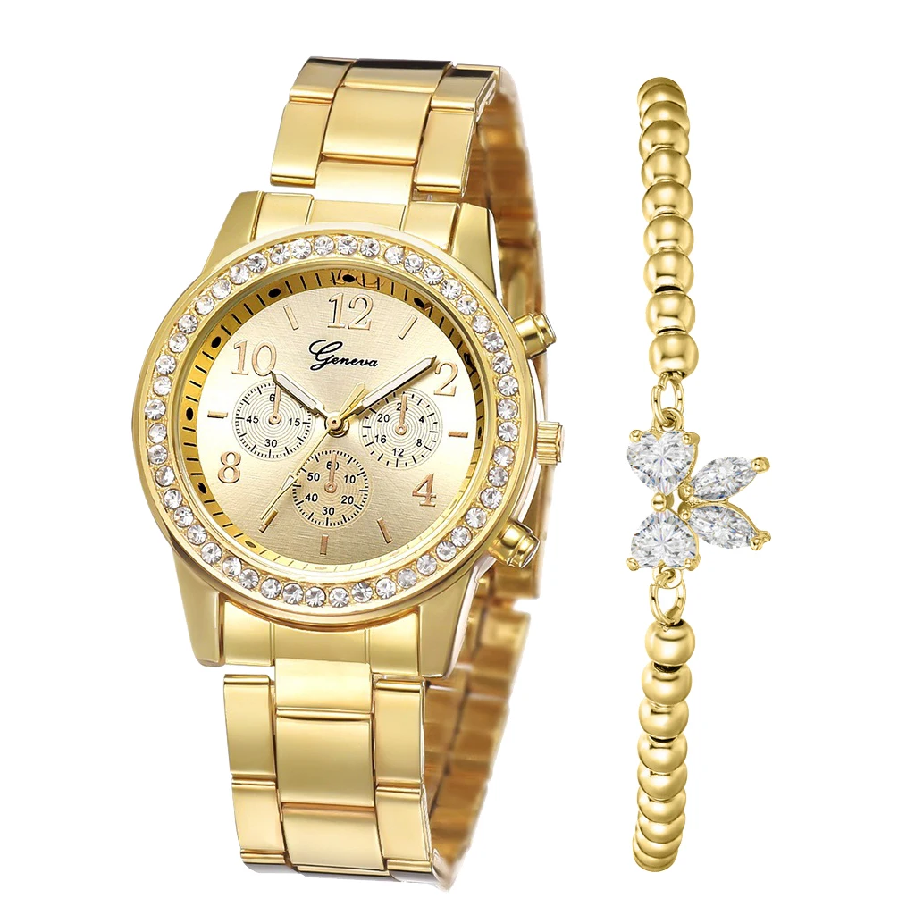 Diamond Moterų, Prabangos Prekės ženklo Žiūrėti kalnų krištolas Elegantiškas Ponios Laikrodžiai, Aukso Laikrodis 3 Akis Rankiniai Laikrodžiai Moterims relogio feminino 3