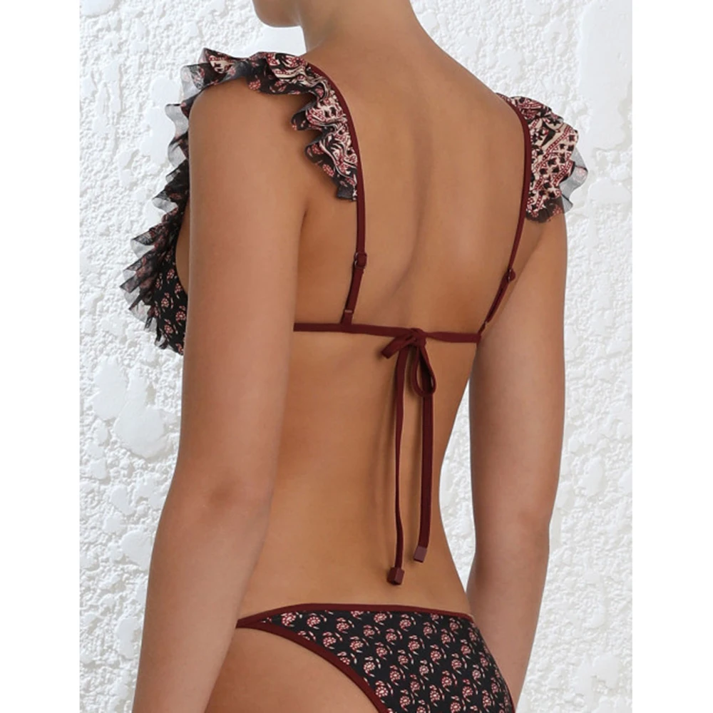 2021 Moterų Backless Maudymosi Kostiumėliai, Dviejų Dalių Maudymosi Kostiumėlis Triangle Bikini Sexy Nėrinių Spausdinimo Paplūdimio Drabužiai Vasaros Derliaus Maudymosi Kostiumai 4