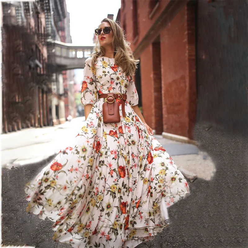 Moteriški Drabužiai 2021 M. Vasarą, Naujas Stilius Europos ir Amerikos Ponios Šifono Spausdinti Big Bohemijos Kurorto Stiliaus Ilga Suknelė WE34 4