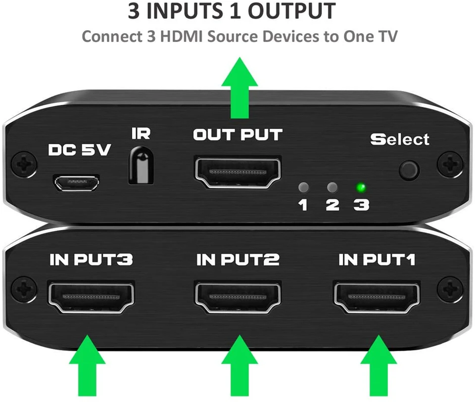 Navceker 4K 60Hz Mini 3 Port HDMI Switch 2.0 4K Switcher HDMI Splitter 1080P HDR 3 in 1 out Uosto Centru, DVD HDTV Xbox PS3, PS4 1