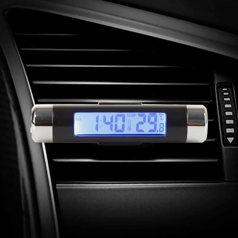 1PC Clip-on Blue Backlight LCD 2In1 Oro Angos Automobilių Laikrodis Kalendorius Automobilių Laikrodis Skaitmeninis Automobilių Termometras 1