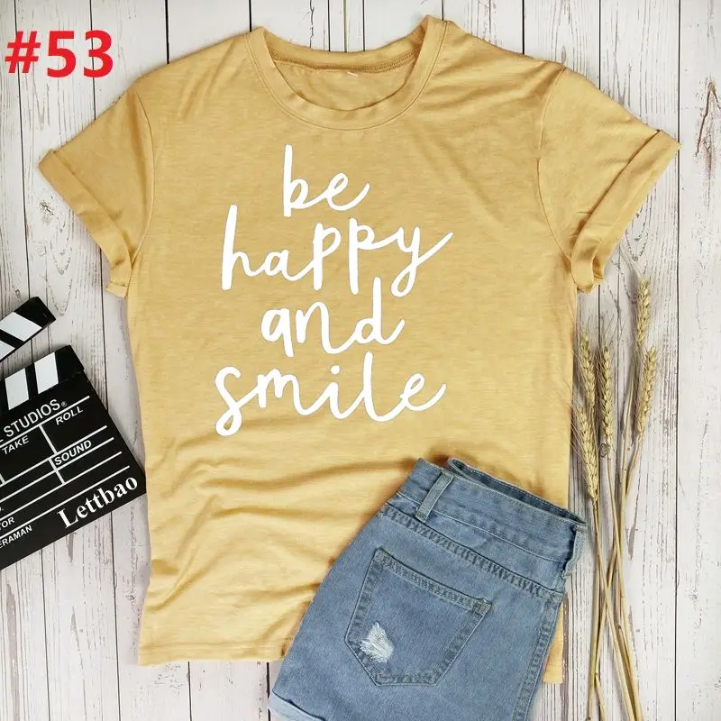 Būti Laiminga ir Šypsena moteriški marškinėliai Mados Viršūnes Spausdinta Raide 