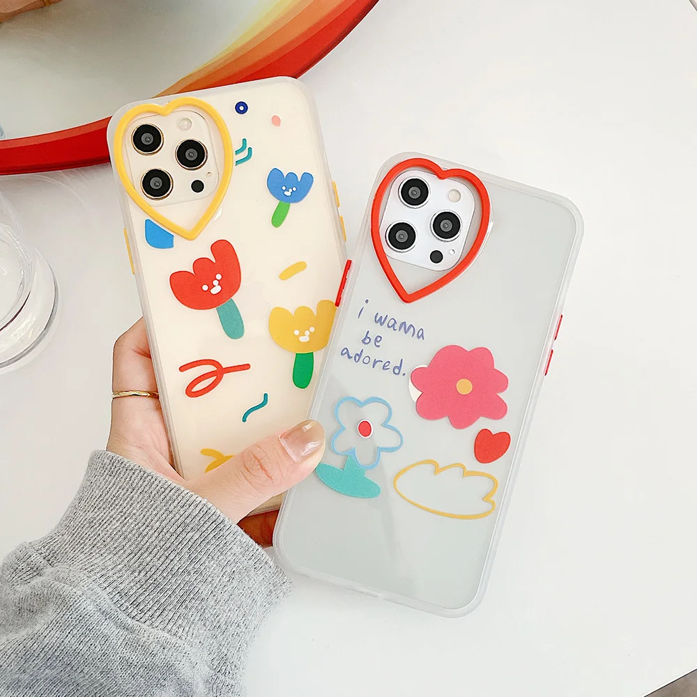 Korėjos Gėlės Meilė Širdies Objektyvo Kamera, Telefono dėklas Skirtas iPhone 11 12 Pro Max XR XS Max 7 8 Plius Aišku, Minkštas gaubtas, Skirtas 