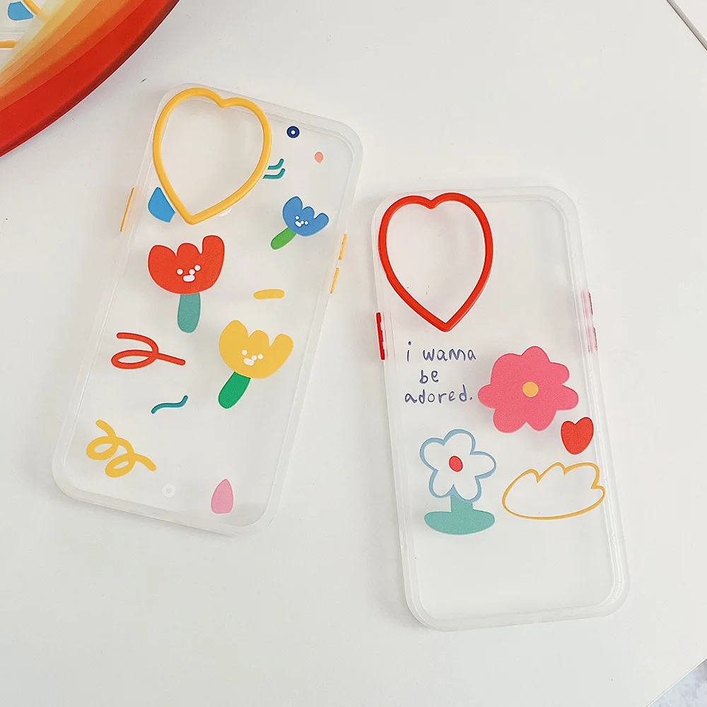 Korėjos Gėlės Meilė Širdies Objektyvo Kamera, Telefono dėklas Skirtas iPhone 11 12 Pro Max XR XS Max 7 8 Plius Aišku, Minkštas gaubtas, Skirtas 