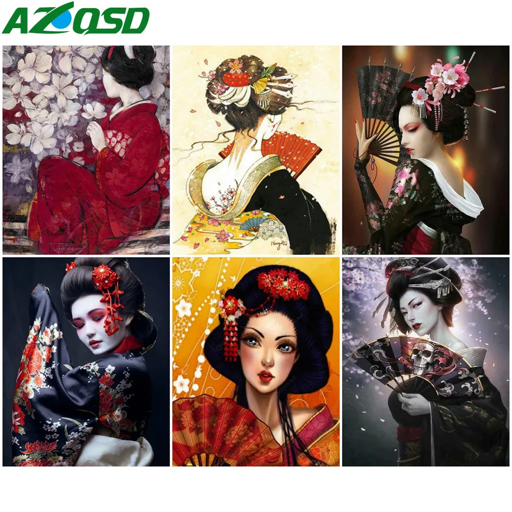 AZQSD Aliejaus Tapybos Skaičius Kimono Moteris Japonijos Handpainted Modernios Sienos Nuotrauka Numeriai Portretas Rankų darbo Kambario Apdaila 5