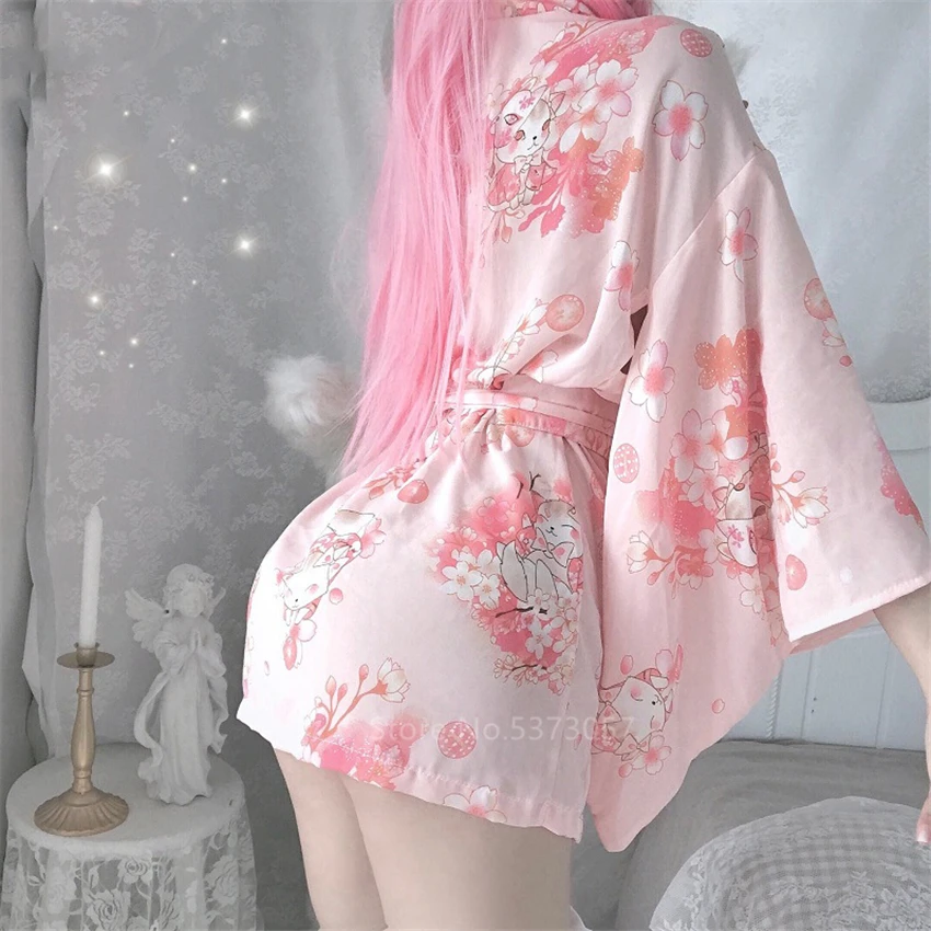 Japonų Kimono Seksualus Cosplay Moterų Rožinė Sakura Mergina Seksualus Chalatas, Pižama Erotinis apatinis Trikotažas Naktį Vienodas Pagundai Suknelė 3