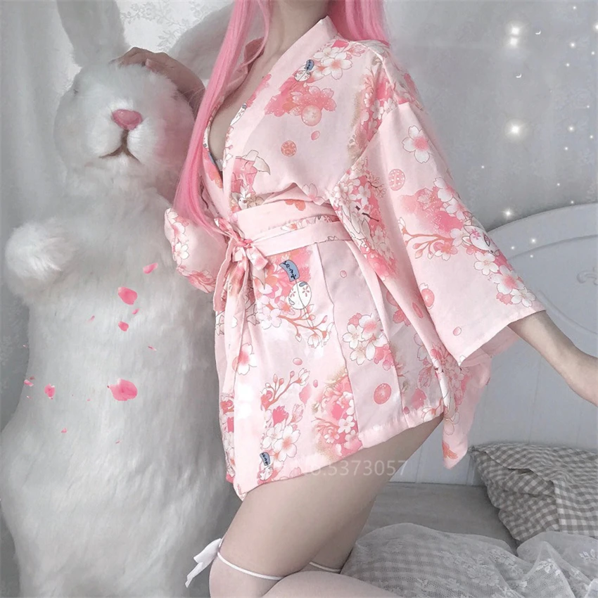 Japonų Kimono Seksualus Cosplay Moterų Rožinė Sakura Mergina Seksualus Chalatas, Pižama Erotinis apatinis Trikotažas Naktį Vienodas Pagundai Suknelė 5