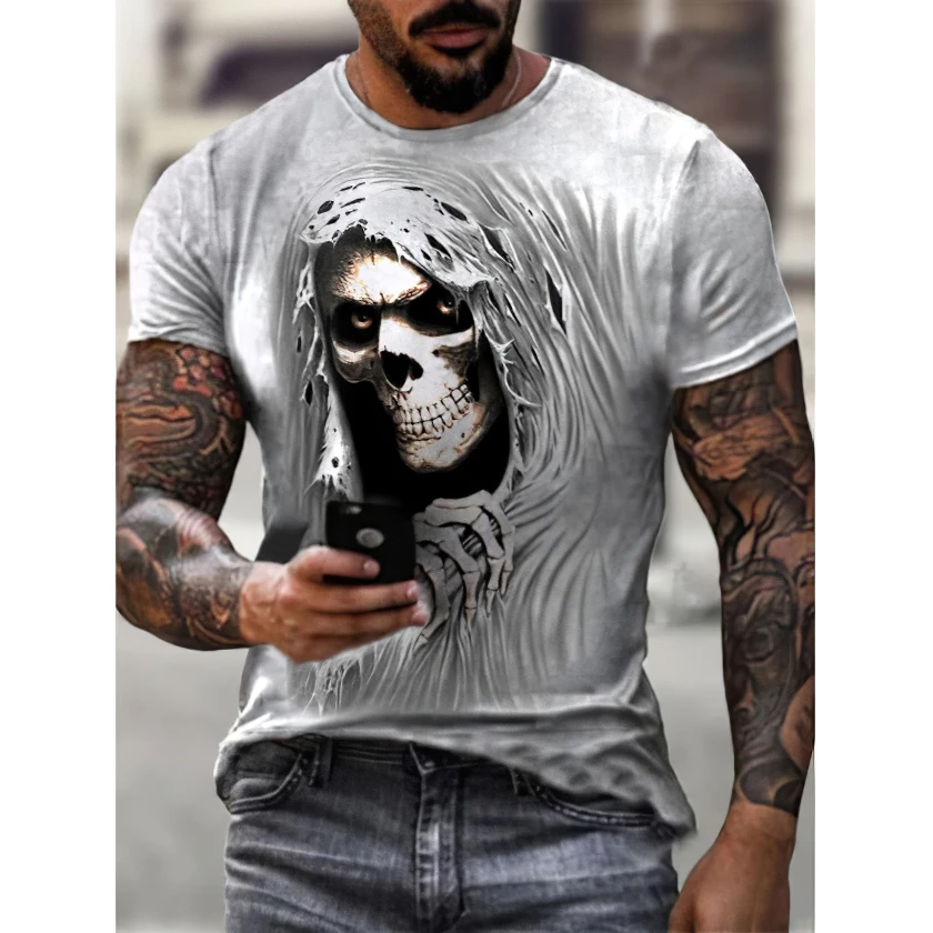 Vasarą naujų kaukolė elementas stiliaus apvalios kaklo marškinėliai Vyrų Mados 3D Spausdinimo Atsitiktinis Trumpas Rankovės Harajuku marškinėliai, topai 1
