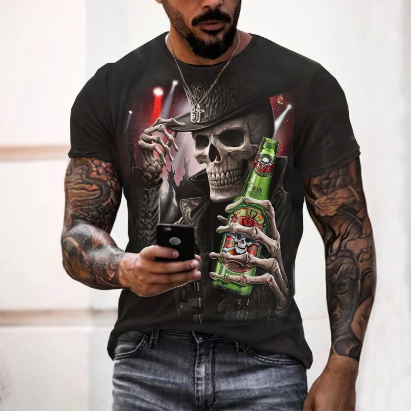 Vasarą naujų kaukolė elementas stiliaus apvalios kaklo marškinėliai Vyrų Mados 3D Spausdinimo Atsitiktinis Trumpas Rankovės Harajuku marškinėliai, topai 3