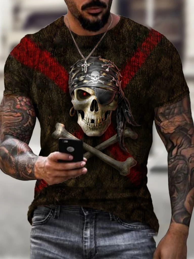 Vasarą naujų kaukolė elementas stiliaus apvalios kaklo marškinėliai Vyrų Mados 3D Spausdinimo Atsitiktinis Trumpas Rankovės Harajuku marškinėliai, topai 4