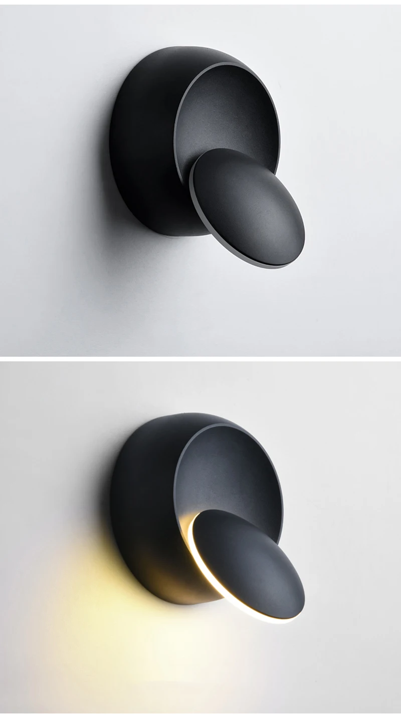LED Sienos Lempos 360 laipsnių sukimosi reguliuojamas naktiniai žibintai balta Juoda kūrybos sienos lempos Juoda moderni praėjimo apvalios lempos 1