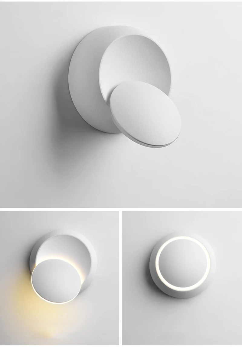 LED Sienos Lempos 360 laipsnių sukimosi reguliuojamas naktiniai žibintai balta Juoda kūrybos sienos lempos Juoda moderni praėjimo apvalios lempos 2