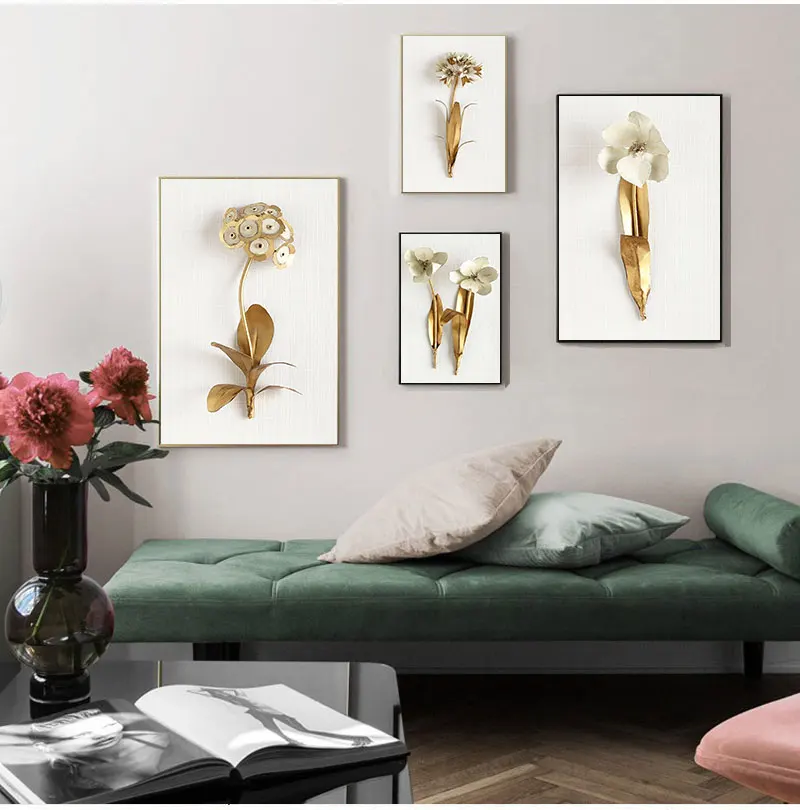 Minimalistinę Tapybos Drobės Aukso Alyvinė Hiacintas Orchidėja Tulpių Botanikos Spaudinių Gėlių Modernios Sienos Meno Apdailos Nuotraukas 3