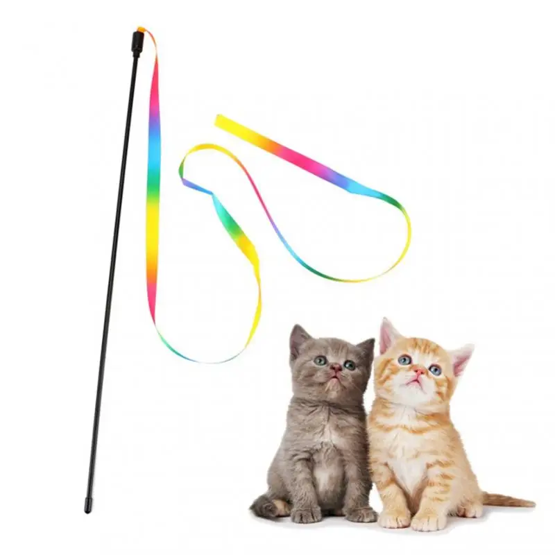 Spalvinga Cute Kačių Interaktyvus Žaislas Pliušinis dvipusis Vaivorykštė Juostelės Funny Cat Stick Naminių Žaislų, Šuo, Katė Kibinimas Naminių Reikmenys 5