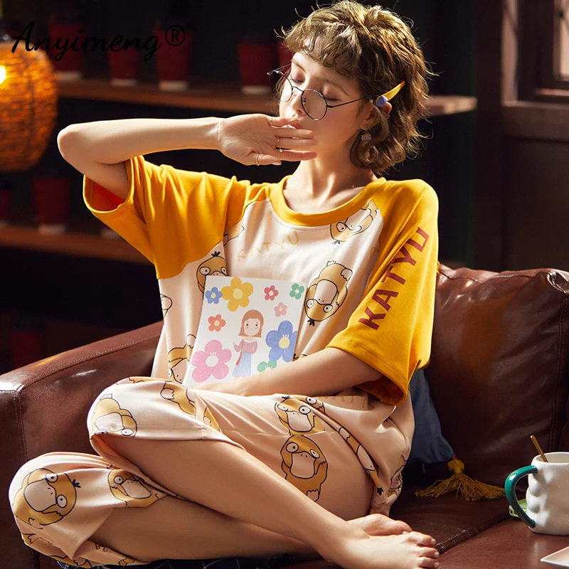 Pijamas Moterų Medvilnės Sleepwear Vasaros Šortai Ketvirtį Ilgio Kelnės Kawaii Girl Pjs M-2XL Medvilnės Naktį Dėvėti Laisvalaikio Ištaigingas Dėvėti 3
